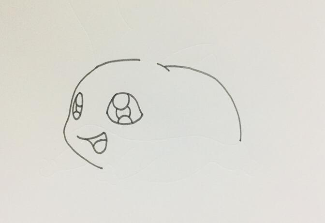首先畫出巴達獸的眼框，畫出瞳孔與反光的輪廓后，再將它的嘴巴畫出來，接著將大致的身體輪廓線條描出來.jpg