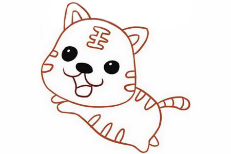 步驟二：畫(huà)上老虎的五官和臉上的花紋。.jpg