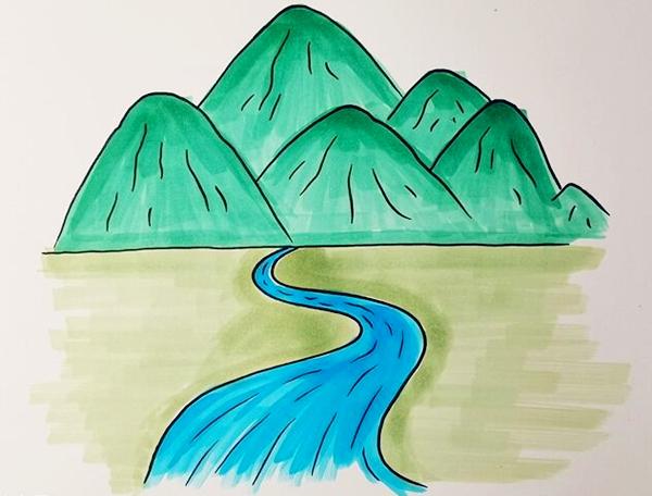 高山流水場景怎么畫？