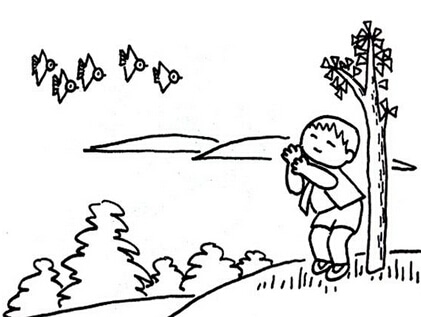 春天主題風景簡筆畫