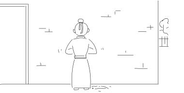 張三背對鏡頭，在墻上貼條.jpg