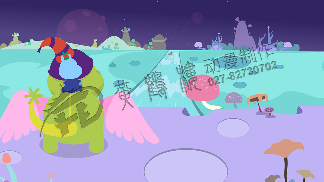 英語課動畫片制作：掉入湖中的小惡龍，順著湖水向下游飄去.jpg
