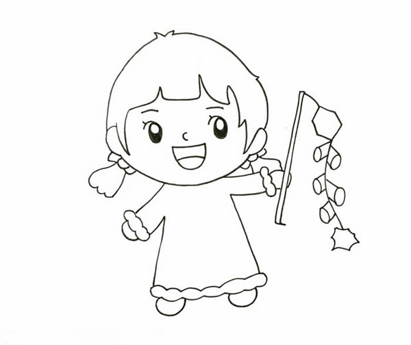 春節(jié)小朋友放鞭炮簡(jiǎn)筆畫，新年小女孩放鞭炮簡(jiǎn)筆畫