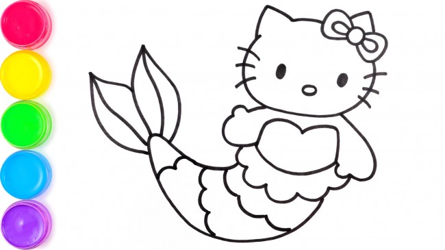 動(dòng)漫手繪hello kitty貓的畫(huà)法，hello kitty貓美人魚(yú)步驟教程