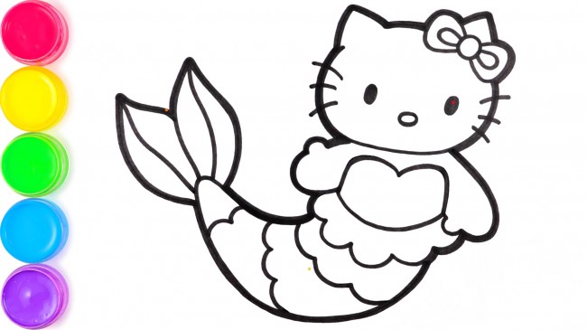 動(dòng)漫手繪hello kitty貓的畫(huà)法，hello kitty貓美人魚(yú)步驟教程