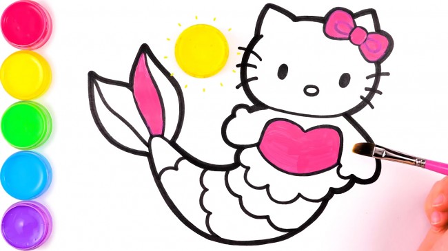 動(dòng)漫手繪hello kitty貓的畫(huà)法，hello kitty貓美人魚(yú)步驟教程