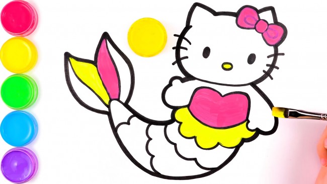 動(dòng)漫手繪hello kitty貓的畫(huà)法，hello kitty貓美人魚(yú)步驟教程