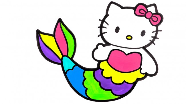動(dòng)漫手繪hello kitty貓的畫(huà)法，hello kitty貓美人魚(yú)步驟教程